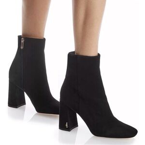 Sam Edelman Codie Ankle Bootie Black Suede Chunky Heel